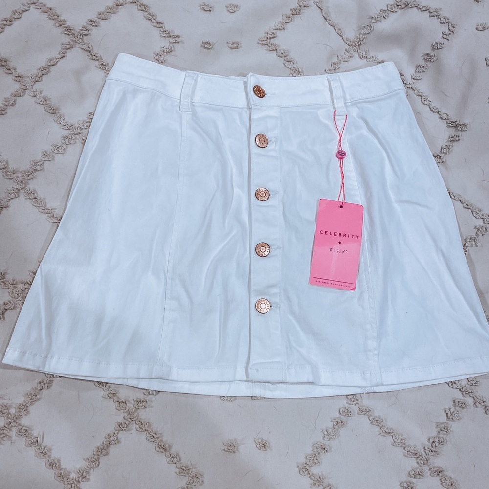 Celebrity Pink White Skirt with Rose Gold Buttons. Size 5
